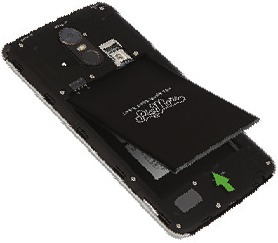 De batterij en de kaarten plaatsen - Stap 2