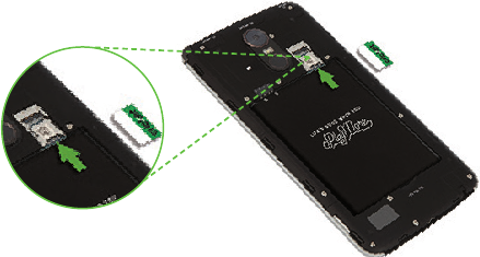 De batterij en de kaarten plaatsen - Stap 3