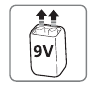 9V-batterij aanraken