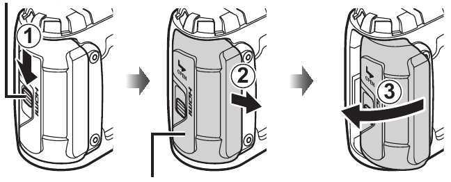 De batterij en kaart plaatsen en verwijderen - Stap 1