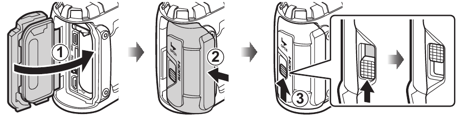 De batterij en kaart plaatsen en verwijderen - Stap 4
