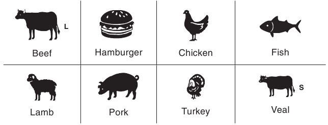 Druk op MEAT om het vleessoort te selecteren. 