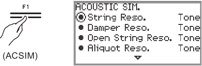 Akoestische piano geluidseigenschappen aanpassen (Acoustic Simulator) - Stap 1 - F-knopmenu
