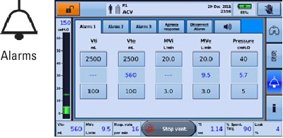 Alarm 1 & 2, Alarm 3, Apneu Reactie, Alarm Volume, Ontkoppeling Alarm