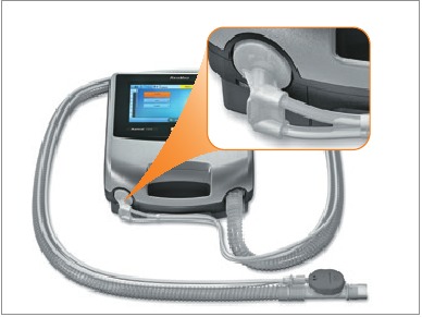 Enkelvoudig slangcircuit met expiratieventiel met behulp van het gepatenteerde ResMed-circuit
