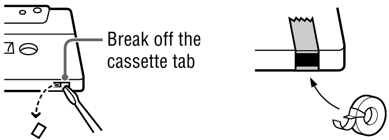 De overschrijfbeveiligingslip van de cassette afbreken