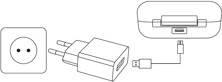 De oortelefoons en de oplaadcase opladen