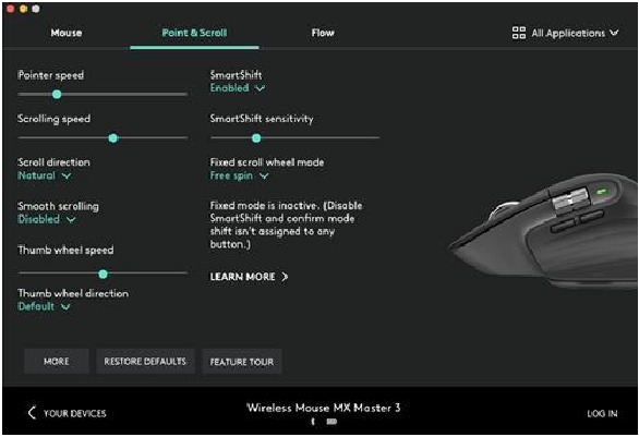 Handmatig van modus wisselen - Logitech Options-software