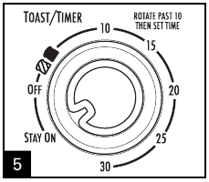 Nadat de oven is voorverwarmd, zet u Toast/Timer en OFF op de gewenste tijd