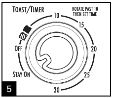 Nadat de oven is voorverwarmd, zet u Toast/Timer en OFF op de gewenste tijd