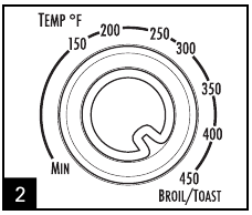 Draai de temperatuurknop naar GRILLEN/TOASTEN