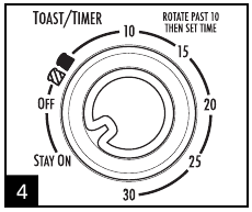 Draai Toast/Timer en OFF voorbij 10 en dan naar de gewenste grilltijd