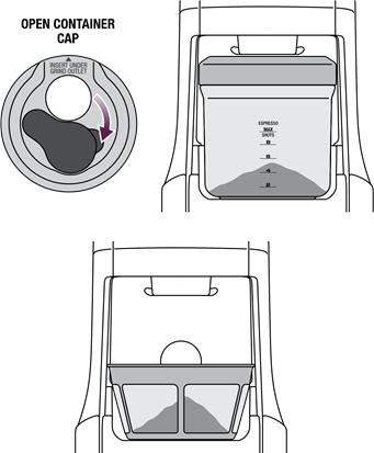 Malen in een container voor gemalen koffie of koffiefilter - Stap 1