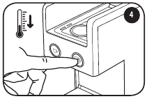 Druk op de knop voor filterkoffie om de temperatuur te verlagen
