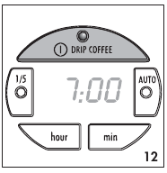 DRIP COFFEE ON/OFF (DRUPPELKOFFIE AAN/UIT) knop