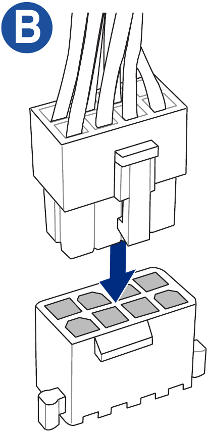 Installeer ATX-voedingsconnectoren - Stap B