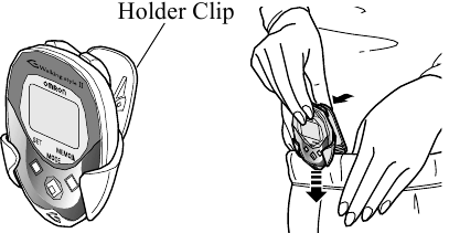 Maak de houderclip vast aan uw broek.