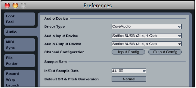 Ableton Live Preferences Paneelconfiguratie