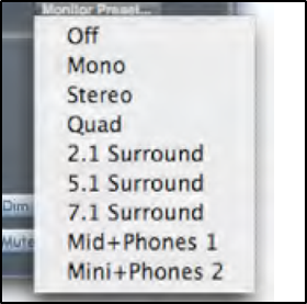 Monitor Presets Dropdown Menu