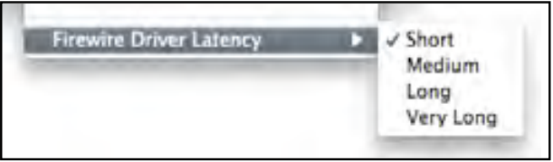 Menu Instellingen - FireWire Driver Latency