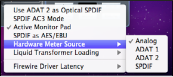 Menu Instellingen - Hardware Meter Source