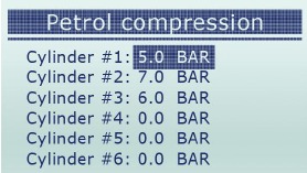 Voorbeeld van scherm met benzinecompressiewaarde