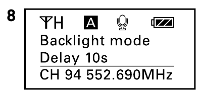 Bodypack-zender - Backlight (Achtergrondverlichting) instellen