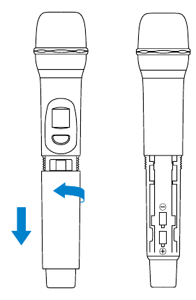 Installeer de batterijen in de handmicrofoon
