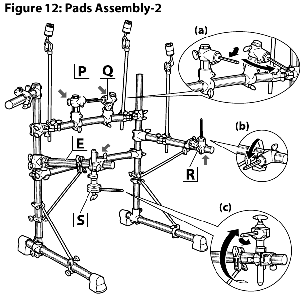 De pads en de triggermodule op het racksysteem monteren - Stap 2