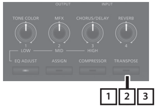De toonsoort van het keyboard transponeren (TRANSPOSE)