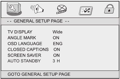 Setupmenu - Algemene setuppagina