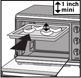 Er moet een minimale ruimte van 2 cm zijn tussen het voedsel en de bovenste verwarmingselementen.