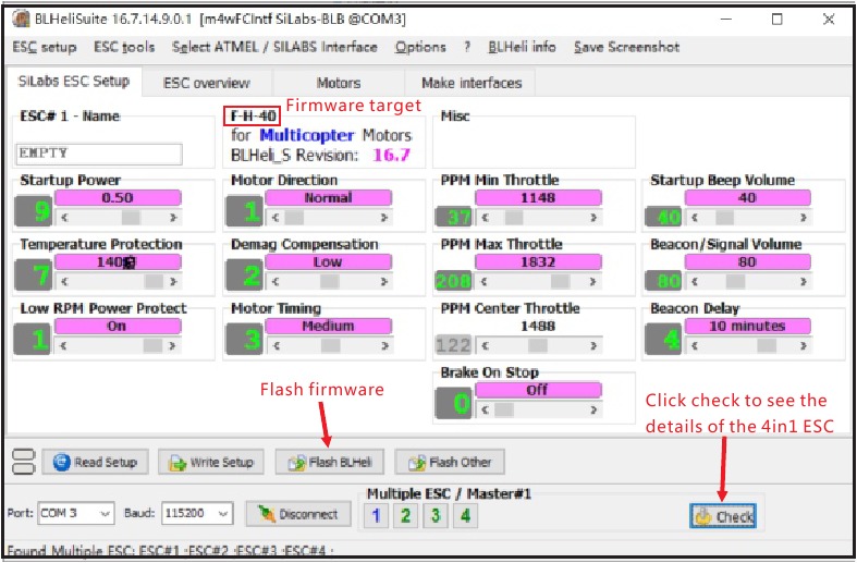 ESC controleren en firmware flashen - Stap 3