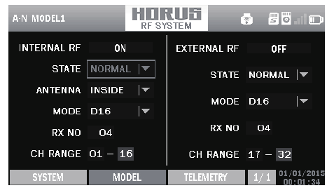 Modelinstelling voor interne RF-module - Stap 1