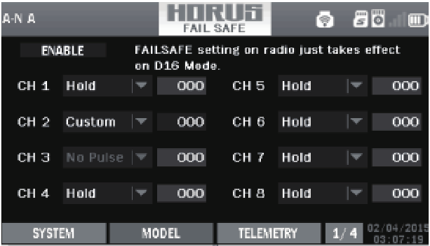 Failsafe instellen op de Horus zender