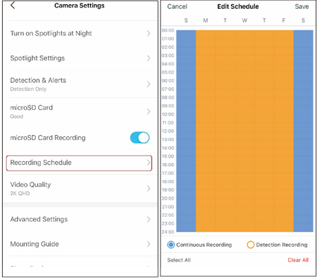 Cameradetectie en -waarschuwingen - Opnameschema instellen