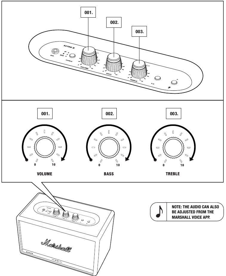 HET VOLUME/DE BASS/HET TREBLE AANPASSEN