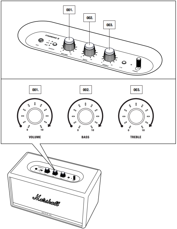 HET VOLUME/DE BASS/DE TREBLE AANPASSEN
