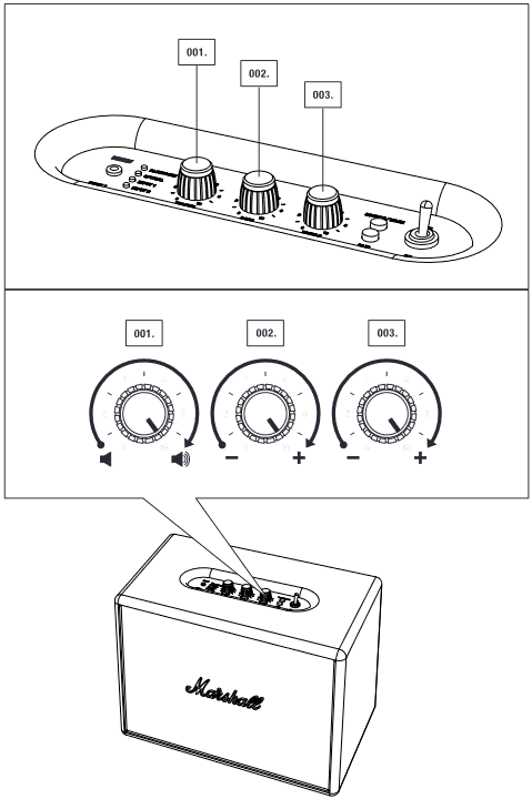 HET VOLUME/DE BASS/HET TREBLE AANPASSEN