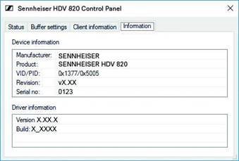 Het Sennheiser-configuratiescherm gebruiken - Informatiemenu