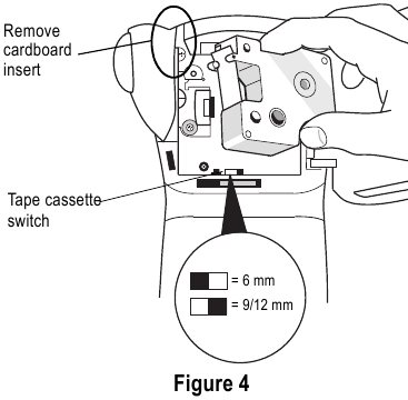 De tape cassette plaatsen - Stap 1