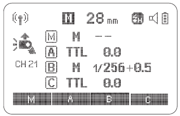De flitsuitvoer instellen.1/2/3/4<M/A/B/C>