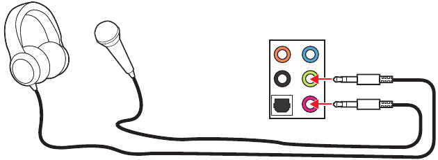 Diagram audio-aansluitingen naar hoofdtelefoon en microfoon
