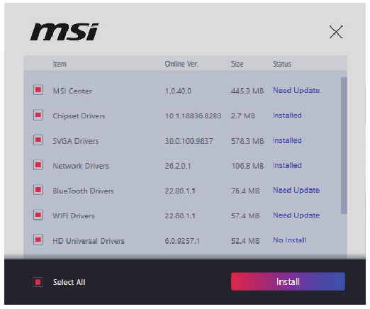 Drivers installeren met MSI Driver Utility Installer - Stap 2