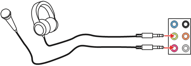 Audio-aansluitingen op hoofdtelefoon- en microfoondiagram