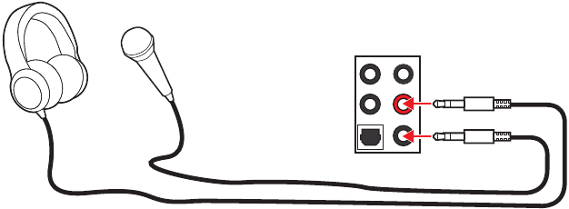 Diagram van audioaansluitingen naar hoofdtelefoon en microfoon