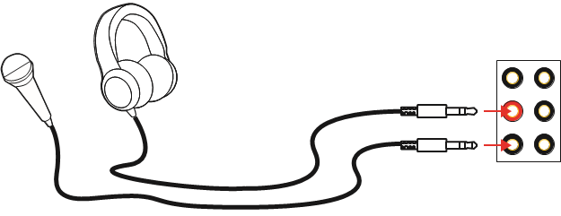 Audio-aansluitingen op hoofdtelefoon- en microfoondiagram
