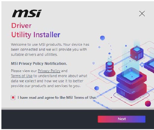 OS, stuurprogramma's en MSI Center installeren - Stap 1