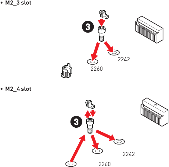 M.2-module installeren in de M2_3 & M2_4-sleuven - Stap 2