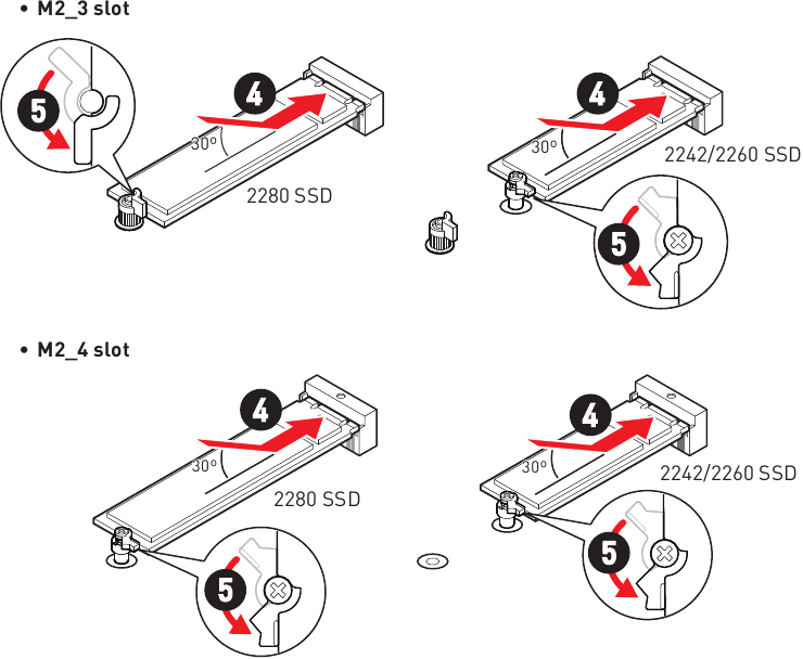 M.2-module installeren in de M2_3 & M2_4-sleuven - Stap 3